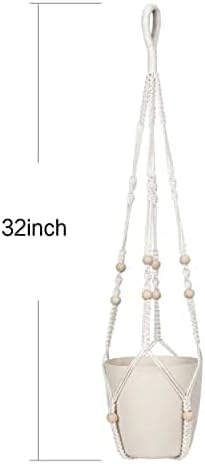 32inch Macrame Plant Holder,Indoor Hanging Planters with Wood Beads No Tassels Boho Home Decor (Ivory)