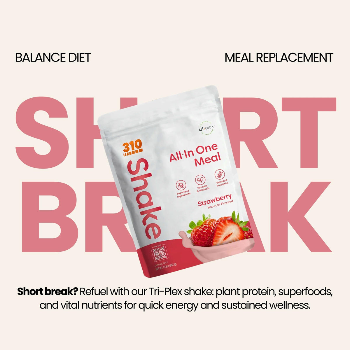 310 Nutrition All-In-One Plant-Based Meal Replacement Shake – Strawberry, 14 Servings