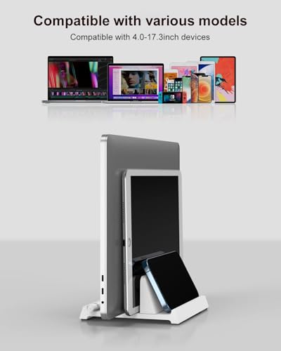 Verticle Laptop Stand,Adjustable Vertical Laptop Stand for Desk,Compatible with 11-inch to 17.3-inch Computer Stand for Laptop(White) - color: White