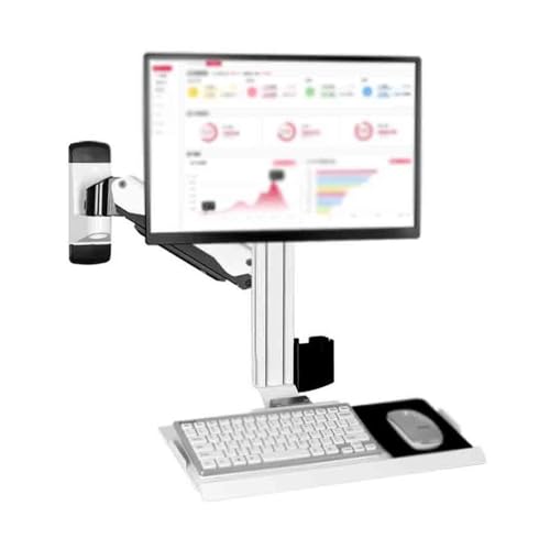 Monitor Stand White Single Arm Single Screen with Engineered Tray Clamp Table Monitor Stand Arm with Tray for 15-27 Inch Screens Monitor Stand Desk arm