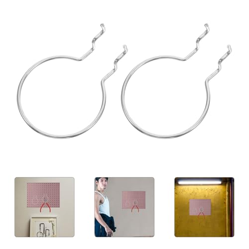 10pcs Silver Metal Pegboard Hooks Round Wire Rings, Garage and Craft Room Hole Board Organizer Accessories, Heavy-Duty Hanging Board Tool Hangers for Industrial Storage