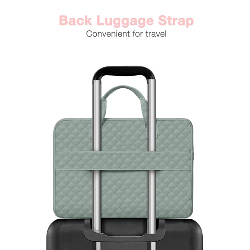MOSISO 360 Protective Laptop Case 14 inch, 14 inch Laptop Sleeve | Compatible with HP Lenovo Dell ASUS Acer, HP Stream, Dell Latitude,Square Quilted Bag with 2 Pockets&Handle&Belt,AntiqueGreen - color: Antique Green, size: 14 inch