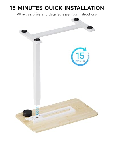 BIZUM Adjustable Bedside Table with Swivel Hidden Wheels Pneumatic Rolling Desk Mobile Standing Desk with Cup Holder for Hospital Home(31.5"x15.8" Maple) - color: Maple, size: 31.5"x15.8"