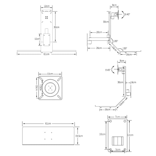 Computer Monitor Wall Mount with Keyboard Tray, Adjustable Workbench,for Home Offices, Compatible with 75x75mm and 100x100mm mounting Holes (61cm) - size: 61cm