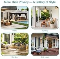 FENCY Metal Privacy Screen with Stand 72" H×47" W Outdoor Freestanding Privacy Panels, Arched Outdoor Privacy Screen for Deck Patio Balcony(Black-Louvered)