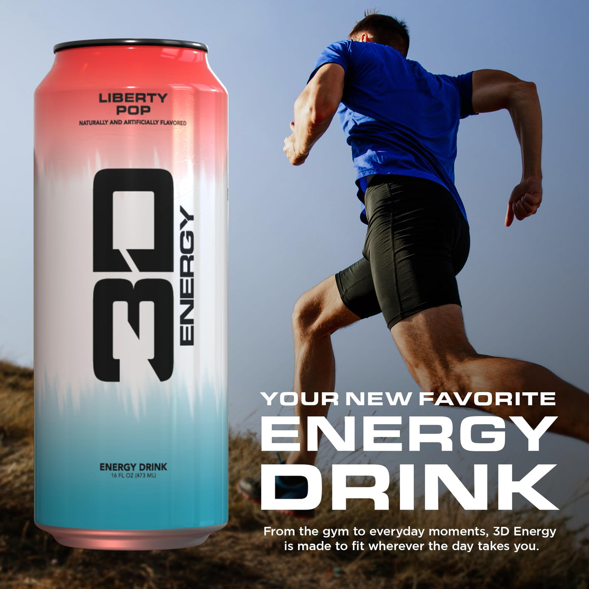3D Energy Drink – Liberty Pop Sugar Free, 200mg Caffeine, Pre-Workout (16oz) 12 Pack