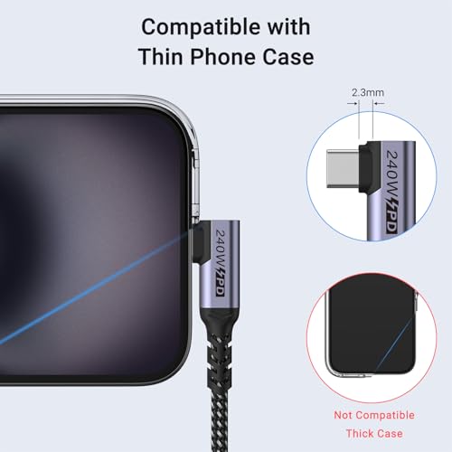 USB4 Cable 3.3FT 2 Packs, 240W USB C to USB C Right Angle | 40Gbps High Speed Data, Single 8K/Dual 4k Video Display, Compatible for Thunderbolt 4, 3, Monitor, iPhone 15/16 Pro Max - size: 240w - 3ft, 3ft