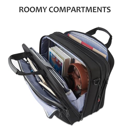 KROSER 17.3 Inch Laptop Computer Briefcase, Water-Repellent Messenger Bag | Expandable design, padded laptop compartment,shoulder strap and luggage strap for business, travel, men and women-Black/Grey - color: Black/Grey
