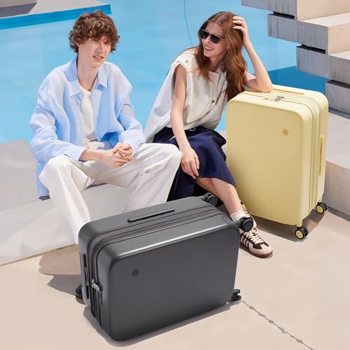 mixi 24 Inch Large Expandable Checked Luggage Suitcase with Spinner Wheels, Hardside Rolling Travel Suitcase PC with TSA Lock, Lark Yellow - color: Lark Yellow, size: 24in Expandable