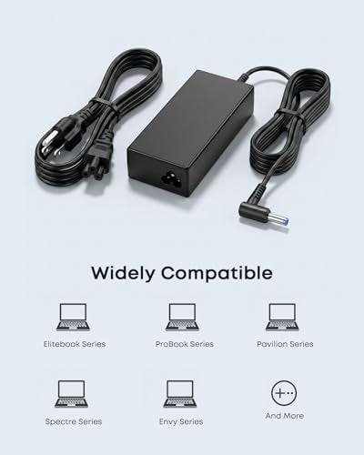65W 45W Charger Compatible with HP Model 14 15 17 Pavilion Laptop | Smart AC Adapter 4.5mm Blue Tip, Compatible with HP x360, Envy, EliteBook, ProBook, Chromebook, Stream, Spectre