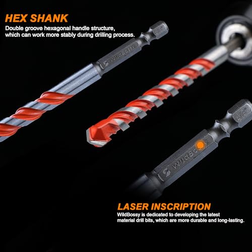 Concrete Carbide Drill Bits Hex Shank Masonry Cement Tile Drill Bit Set for Glass, Brick, Plastic, Cement and Tile, 5/32"-1/2" (10PCS) - size: 5/32"-1/2"