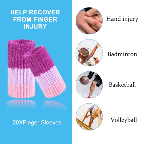 Finger Compression Sleeves, 10 Pcs | Finger Protectors Cots for Arthritis Swelling Basketball Sport, Breathable Elastic - color: Purple Pink