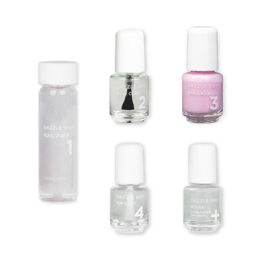 Dazzle Dry Mini Kit 4 Step System - Soft Caress - A Cool Peony Pink. Full Coverage Cream. (5 Piece Kit / 5 Manicures)