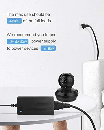 ALITOVE DC 12V 5A Power Supply Adapter 60W 12 Volt Transformer 5Amp 4A 3A | 5 Pack, 12V Power Supply with 5.5x2.5mm Plug, AC Adapter 100-240V 50-60Hz to 12 Volt, for LED Light CCTV Security Camera - size: 5 Pack