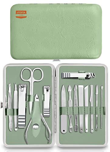 Utopia Care Manicure Set Professional Nail Clippers Kit | 16-Piece Manicure & Pedicure Nail Kit Gift Set for Men Women with Fingernail & Toenail Clippers, Premium Travel Case - color: Green, size: Pack of 16