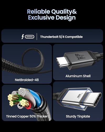 Silkland USB 4 for Thunderbolt 5 Cable 1FT, 80Gbps Data Sync, 240W Charging | with 120Gbps Bandwidth for Dual 8K, Braided USB C Data Cable Compatible for Thunderbolt 4/5, SSD, MacBook, iPhone17/16 - size: 1 Feet