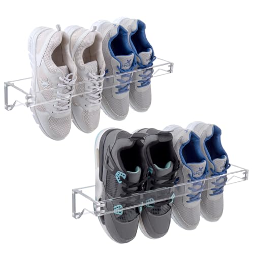 MyGift Premium 10mm Thick Clear Acrylic Hanging Shoe Storage Organizer Racks, Wall Mounted Space Saving Footwear Holder for Closet, Mudroom, Entryway, Set of 2 Holds 4 Pairs