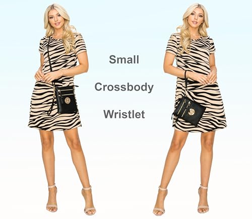 Solene Small Multi Zipper Pockets Crossbody Bag with Detachable Wristlet - color: Rose Gold-1