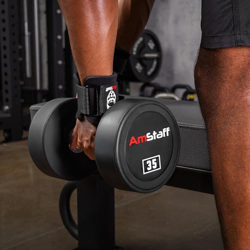 AmStaff Fitness Weight Lifting Hooks (Pair) - Gym Wrist Straps with Steel Hooks for Weightlifting, Pull-Ups, Deadlifts, Strength Training, and Fitness Workouts - Adjustable Neoprene Wrist Support - color: Black
