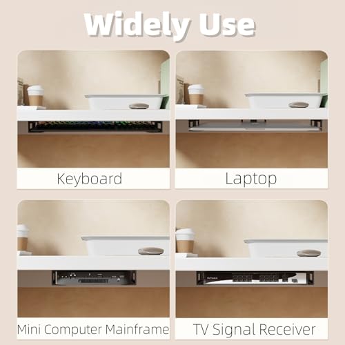 Under Desk Laptop Mount - Metal Under Desk Shelf Holder with Anti-Scratch, Laptop Wall Holder for Keyboard, Devices Thickness <1.6'' (Black) - color: black