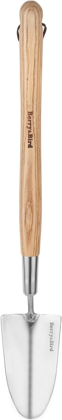 Berry&Bird Garden Trowel with Long Handle, 23.43in Stainless Steel Short Shovel with Wood Handled for Digging, Gardening, Transplanting, Planting and Weeding