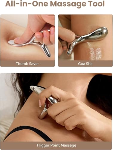 Ergonomic Trigger Point Massage Tool, Deep Tissue Gua Sha Muscle Scraper with Finger Holes, Portable Physical Therapy Tool for Full Body Pain Relief, Thumb Saver Acupressure Tool (Bronze)