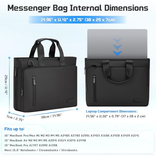 RAINYEAR 15.6 Inch Expandable Laptop Bag with Handle for Men Women | Waterproof Large Capacity Laptop Shoulder Bag Carrying Bag Briefcase Compatible with 15.6 inch Laptop Computer PC - color: Black