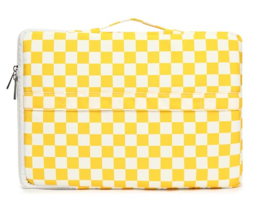360 Degree Protective Laptop Sleeve with Multi-Pockets (Yellow Checkered, 14 inch-14.4 inch) - color: Yellow Checkered, size: 14 inch-14.4 inch