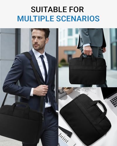 Laptop Messenger Bag with Zippers, Padded Protection, Adjustable Shoulder Strap - color: Black