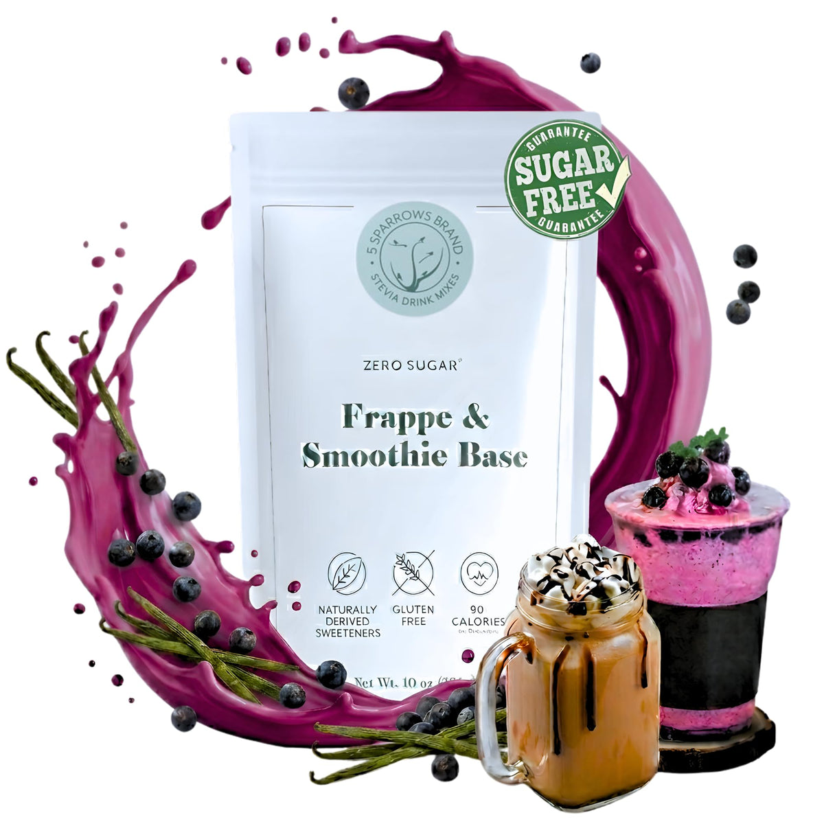 5 SPARROWS Healthy Sugar-Free Frappe Mix Powder – Stevia-Sweetened, Zero Sugar, Keto-Friendly, 10 oz