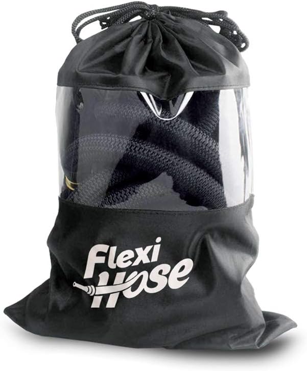 Flexi Hose PLUS with 8 Function Nozzle Expandable Garden Hose, Lightweight & No-Kink Flexible Garden Hose, 3/4 inch Solid Brass Fittings and Double Latex Core, 75 ft Black