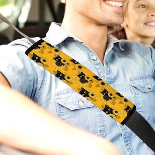 2 Pack Black Cat Yellow Sunflower Seat Belt Cover Universal Fit Seat Belt Cushion for Kids, Stroller Pushchair High Chair, Neck and Shoulder Support - color: Pattern 179