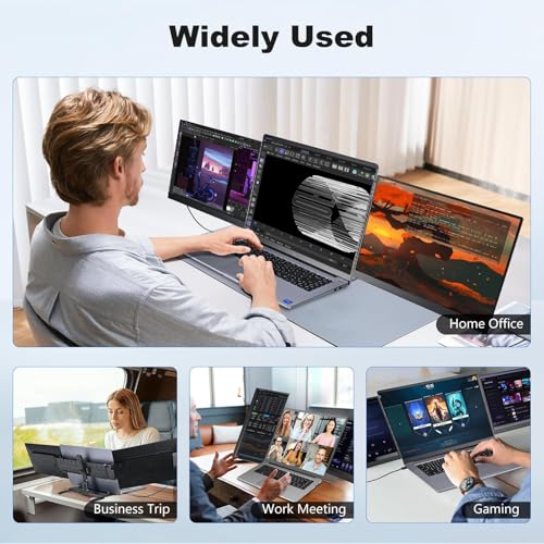 DEPGI 14" Laptop Screen Extender Built-in Cooler, 1200P FHD One Cable Connect Portable Triple Monitor, Dual Screen Monitor Fits 13"-17.3" Laptop with Stand for MacOS/Windows - style: Built-in fan
