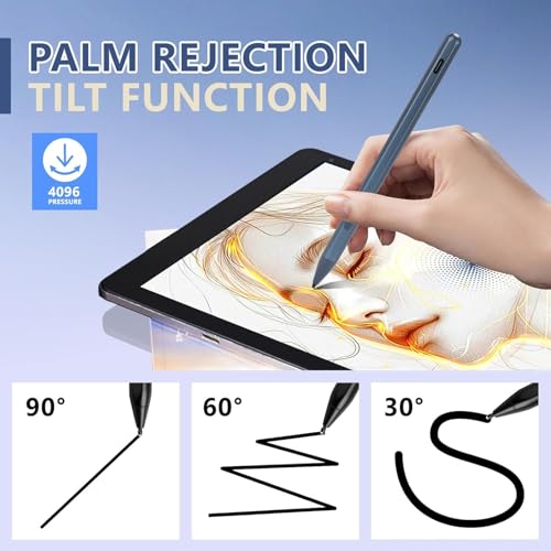 Rechargeable Stylus Pen for 16 13 Touchscreen Laptops, 4096 Pressure Levels Tilt Active Pen MPP 2.0 with Palm Rejection Eraser Shortcut Buttons (Blue) - color: Blue