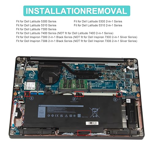 Futurebatt MXV9V Laptop Battery Replacement for Dell Latitude E5300 E5310 E7300 E7400,Latitude 5310 5300 2-in-1 Series 5VC2M 05VC2M 829MX 0829MX P96G P96G001 P97G P97G001 P97G002 P99G P99G001 P100G - size: MXV9V 10.83*5.12*0.73 in