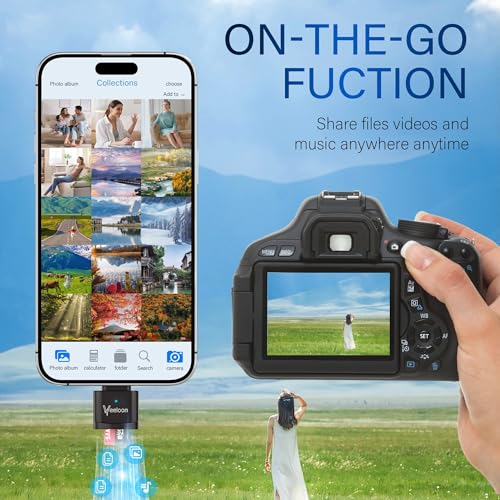 Type C Micro SD/TF Card Reader,Portable OTG USB C TF/Micro SD/Micro SDHC/SDXC Card Viewer with Anti-Loss Lanyard, Compatible with iPhone 16,iPhone 15 pro max,Laptops, MacBook,Camera