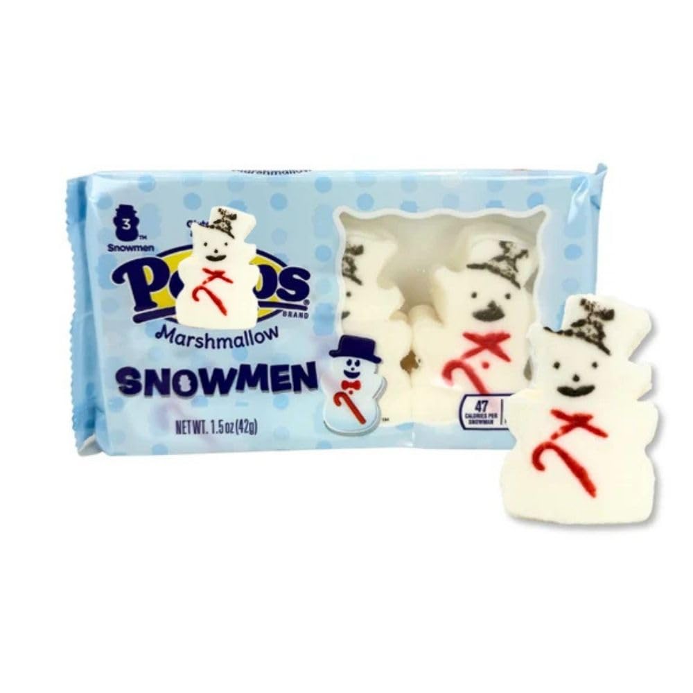 Marshmallow Snowmen Holiday Treats, Sugared Marshmallow Candy - 12 Count Pack (Approx. 12 pieces)