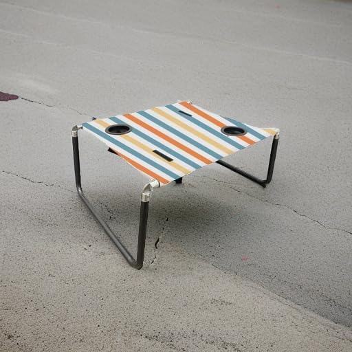 Neso Portable Beach Table with Cup Holders, Cell Phone Pockets, Lightweight for Picnics and Parks (Vintage Stripes)