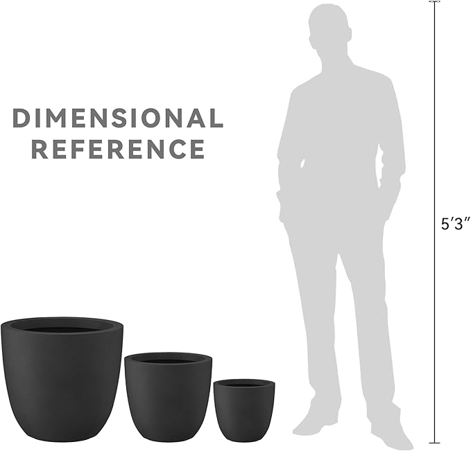 Kante 18",14",10" Dia Concrete Round Planters (Set of 3), Outdoor Indoor Large Planter Pots with Drainage Hole and Rubber Plug for Home Patio Garden, Black