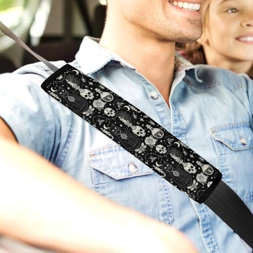 1 Pair Universal Soft and Comfortable Seat Belt Shoulder Pad for Kids, Stroller Pushchair High Chair, Black Cat Skull Goth Shoulder Protector, Anti-Slip Pad - color: Pattern 162