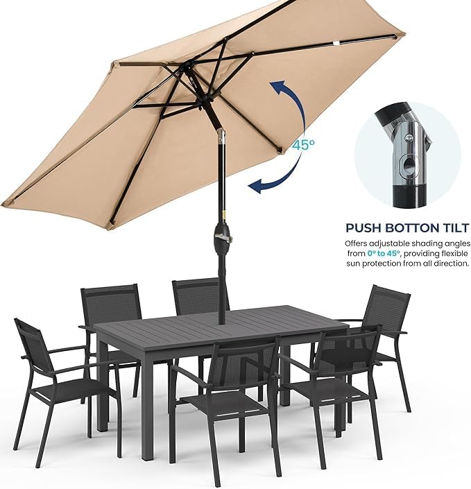 Aok Garden 7.5 ft Patio Umbrella Outdoor Market Umbrella Tilt Button and Crank 6 Ribs for Deck Lawn Pool& Backyard