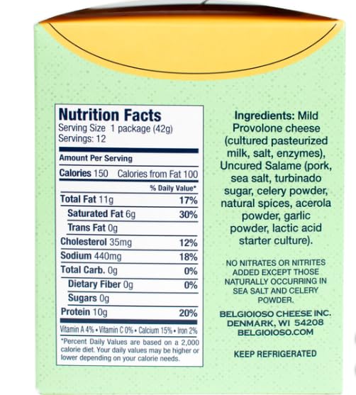 BelGioioso Snacking Rolls, Provolone Cheese & Genoa Salame, 1.5 oz, 12 ct