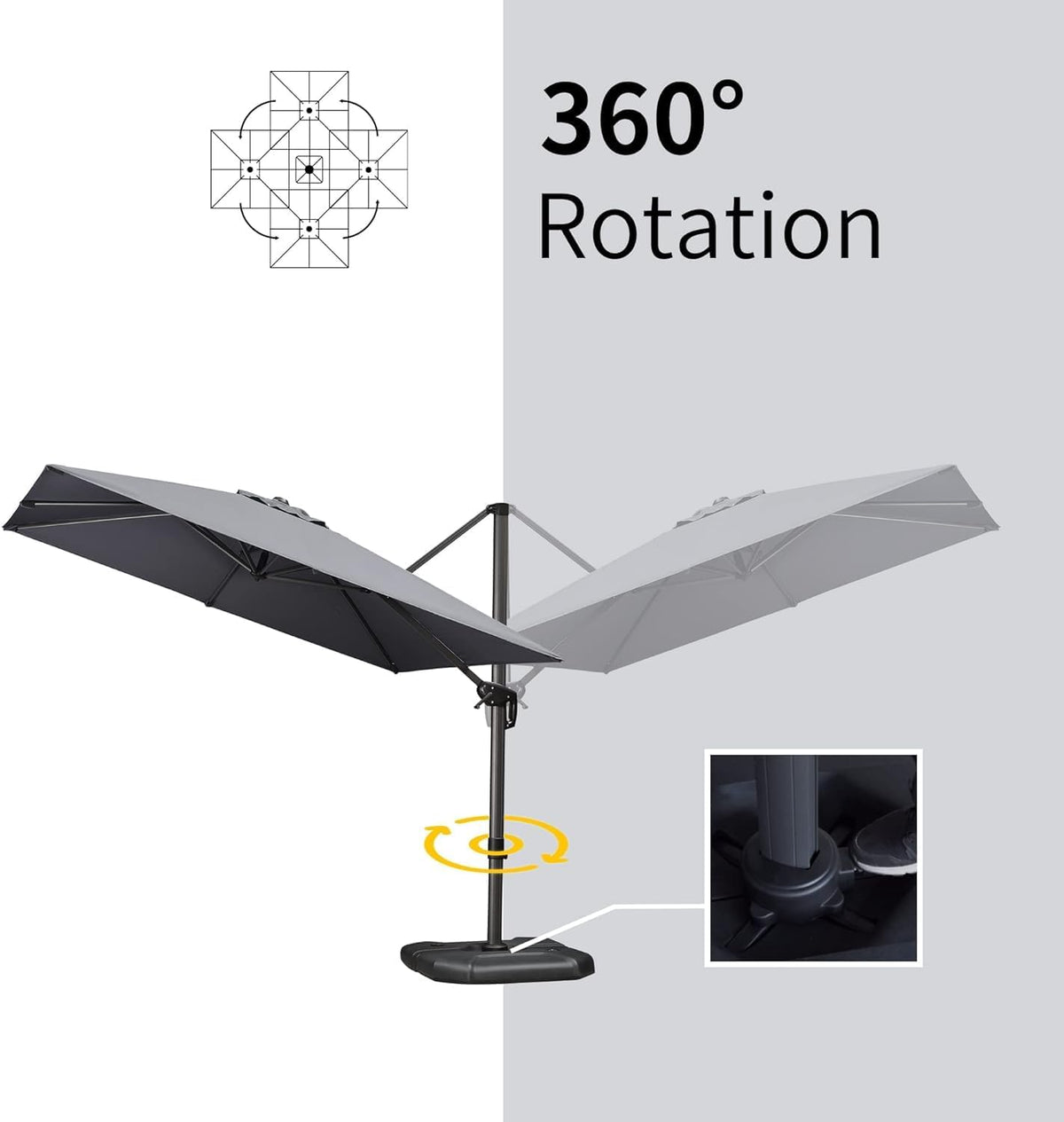 PURPLE LEAF 10' X 13' Patio Umbrella Outdoor Cantilever Rectangle Umbrella Aluminum Offset Umbrella with 360-degree Rotation for Garden Deck Pool Patio Light Grey