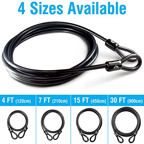 Security Steel Cable - 3/8 inch (10 mm) Thick (4', 7', 15', 20' or 30') Vinyl Coated Braided Steel Cable with Double Sealed Looped Ends for U-Lock, Padlock, Disc Lock (30 FT) - color: 30 FT