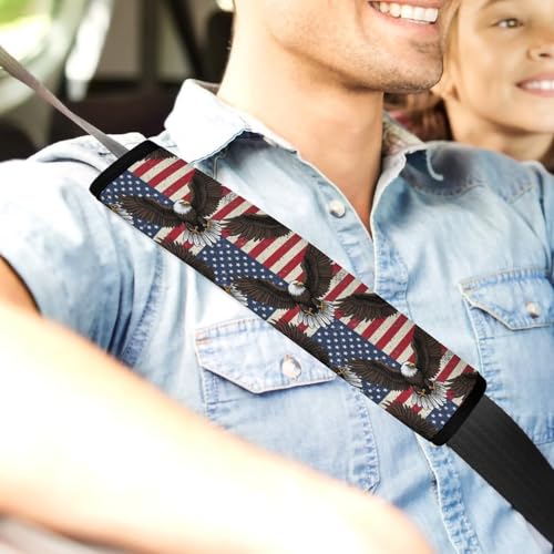 2PCS Eagle USA American Flag Car Seat Belt Pad Breathable Shoulder Protector for Girls and Boys, Most Cars, Anti-Slip Pad - color: Pattern 28