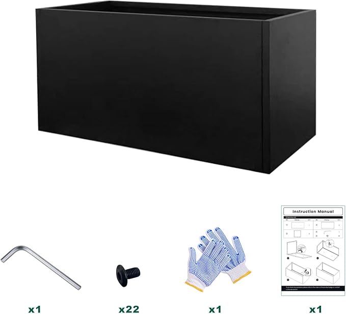 Galvanized Steel Metal Planter Rectangular Indoor Black Planter Box Large Outdoor Planters Steel 31.5" x 16" x 16" Commercial Residential for Patio, Deck, Garden