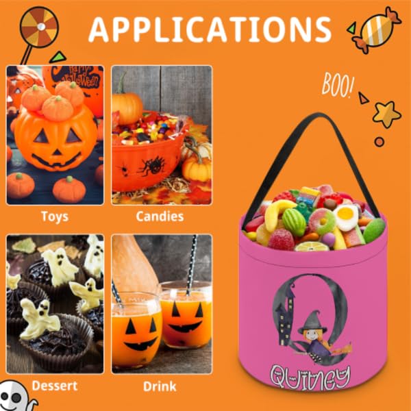 Samenquet Personalized Halloween Baskets for Kids Customized Trick or Treat Bucket Custom Halloween Bag Gifts for Baby Boys Girl Toddler with Pumpkin