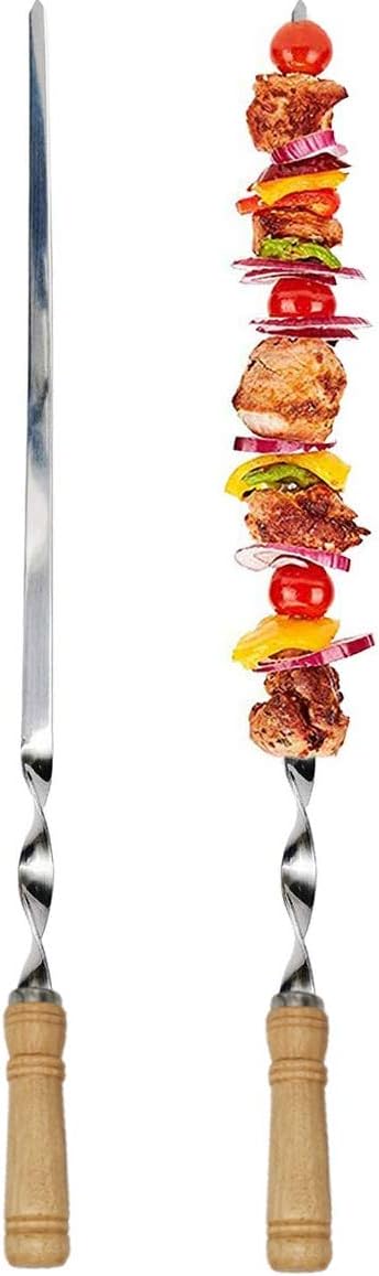 12 Pack Kabob Skewers BBQ Barbecue Skewers Stainless Steel Sticks 23.5 Inch Heavy Duty Large Wide Reusable with Nonslip Wooden Handle Ideal for Shish Kebab Chicken Shrimp and Vegetables