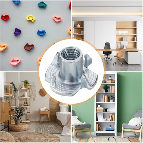 HARFINGTON M6x11mm T-Nuts 4 Pronged Tee Nut 0.69" x 0.43" Fully Thread Carbon Steel Inserts for Wood, Rock Climbing Holds, Cabinetry, Furniture 100pcs - size: M6x11mm, 17.5mm