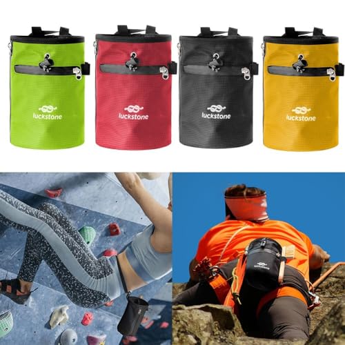 Bouldering Chalk Bucket, Nylon Climbing Chalk Bag with Adjustable Waist Belt Holder, Drawstring Anti Slip Grip Powder Bag for Rock Climbing, Weightlifting Gym Chalk, Gymnastics, Black(Red) - size: Red
